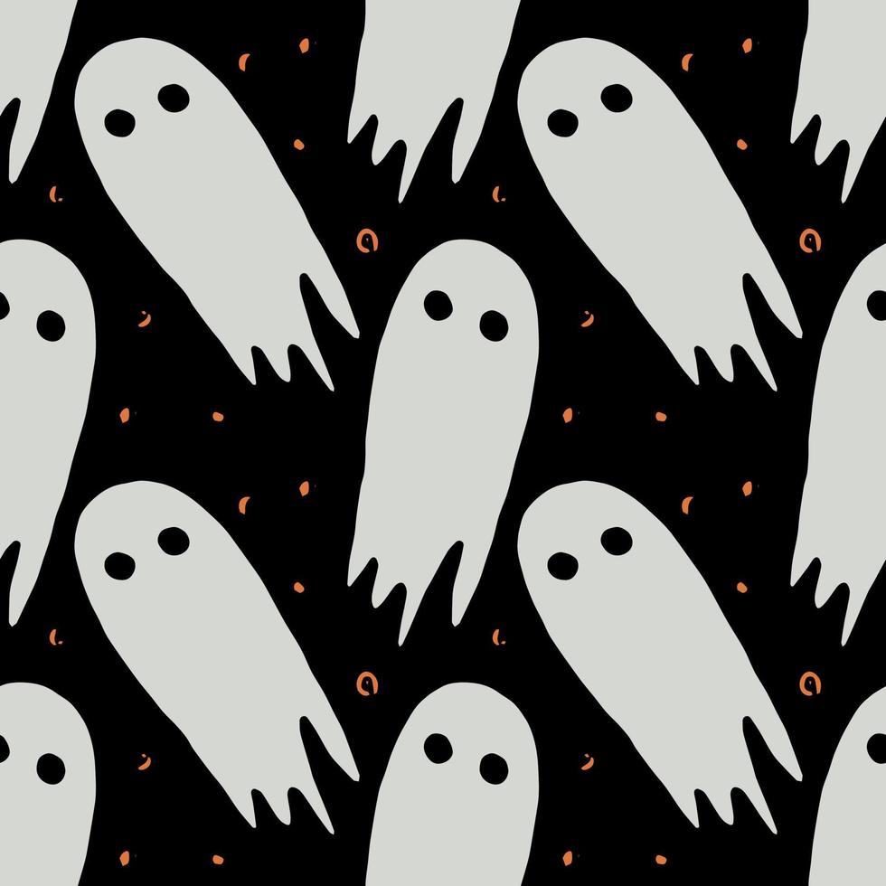 Seamless halloween pattern with ghost. Vector background with doodle halloween ghost icons