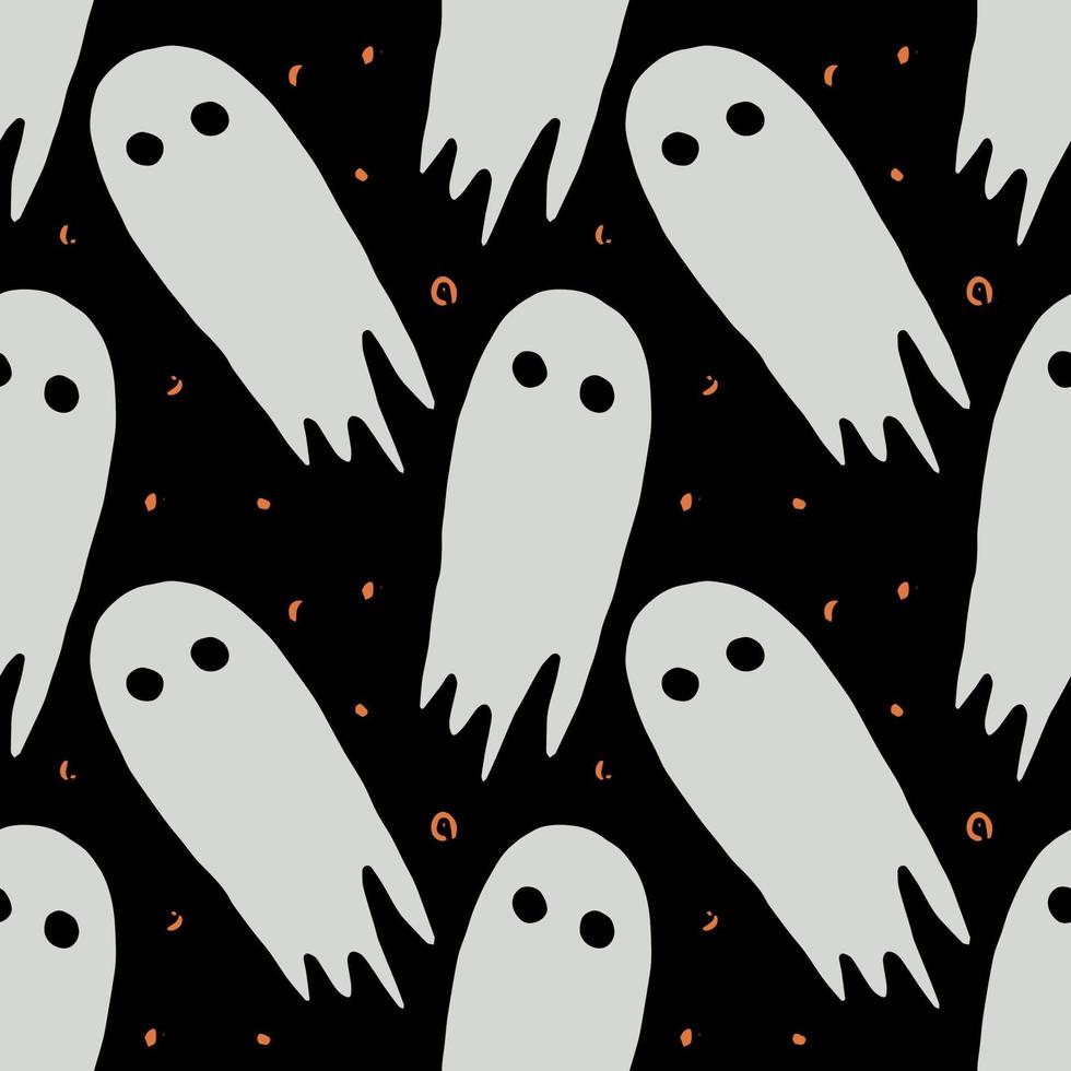 Seamless halloween pattern with ghost. Vector background with doodle halloween ghost icons