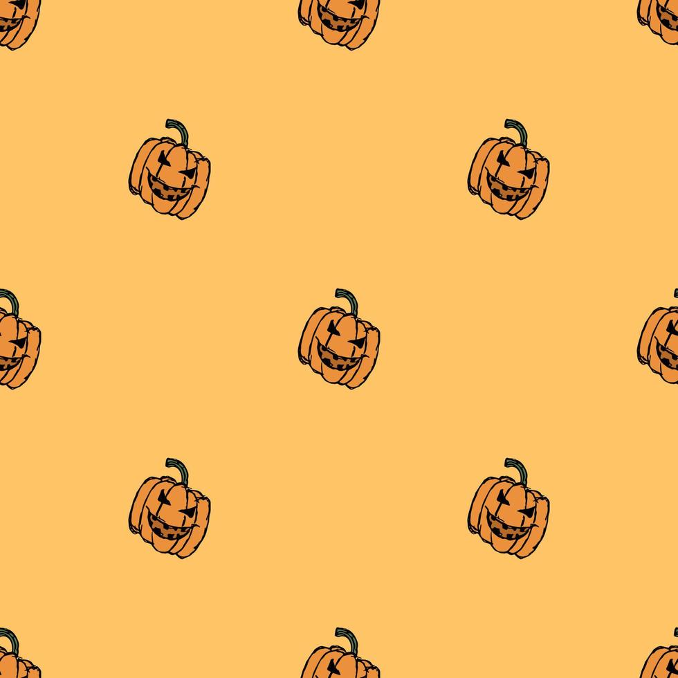 Seamles halloween pumpkin pattern. Halloween background with scary pumpkin vector