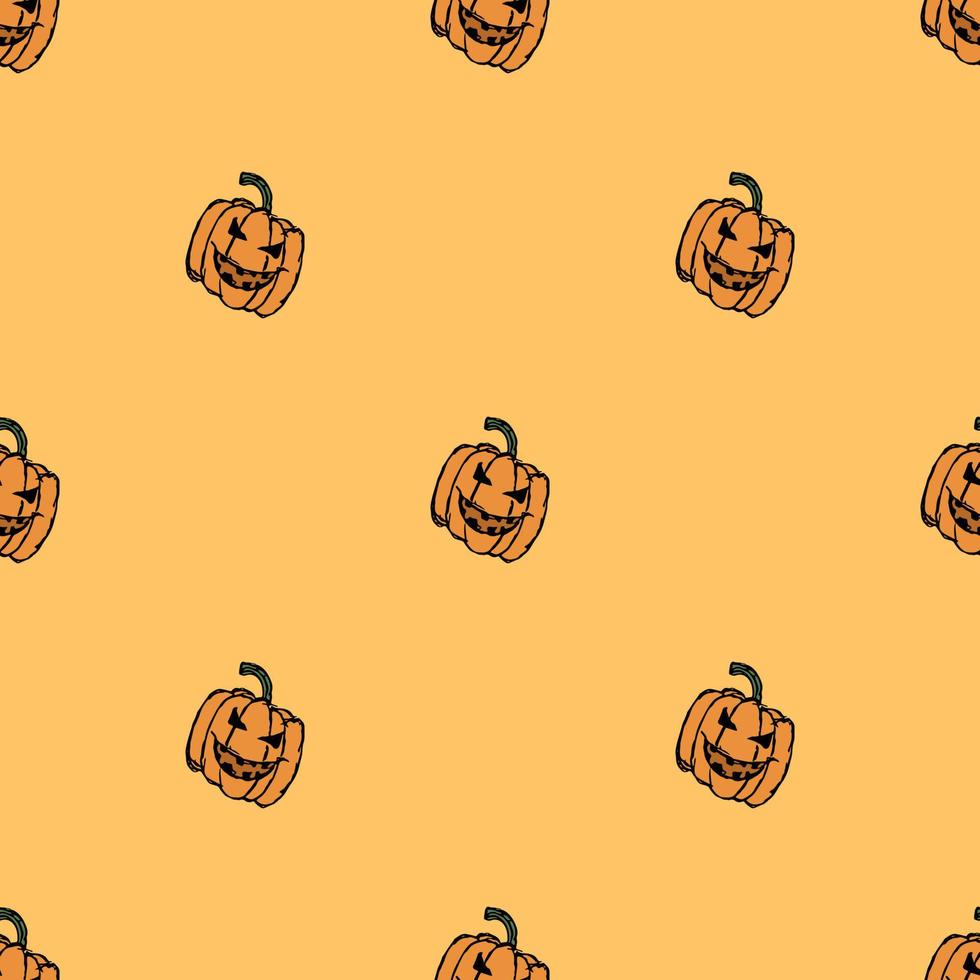 patrón de calabaza de halloween sin costuras. fondo de halloween con calabaza aterradora vector