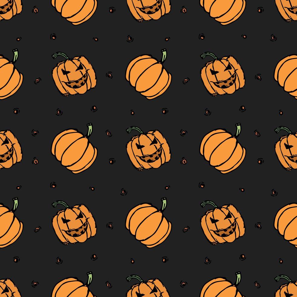 Seamles halloween pumpkin pattern. Halloween background with scary pumpkin vector