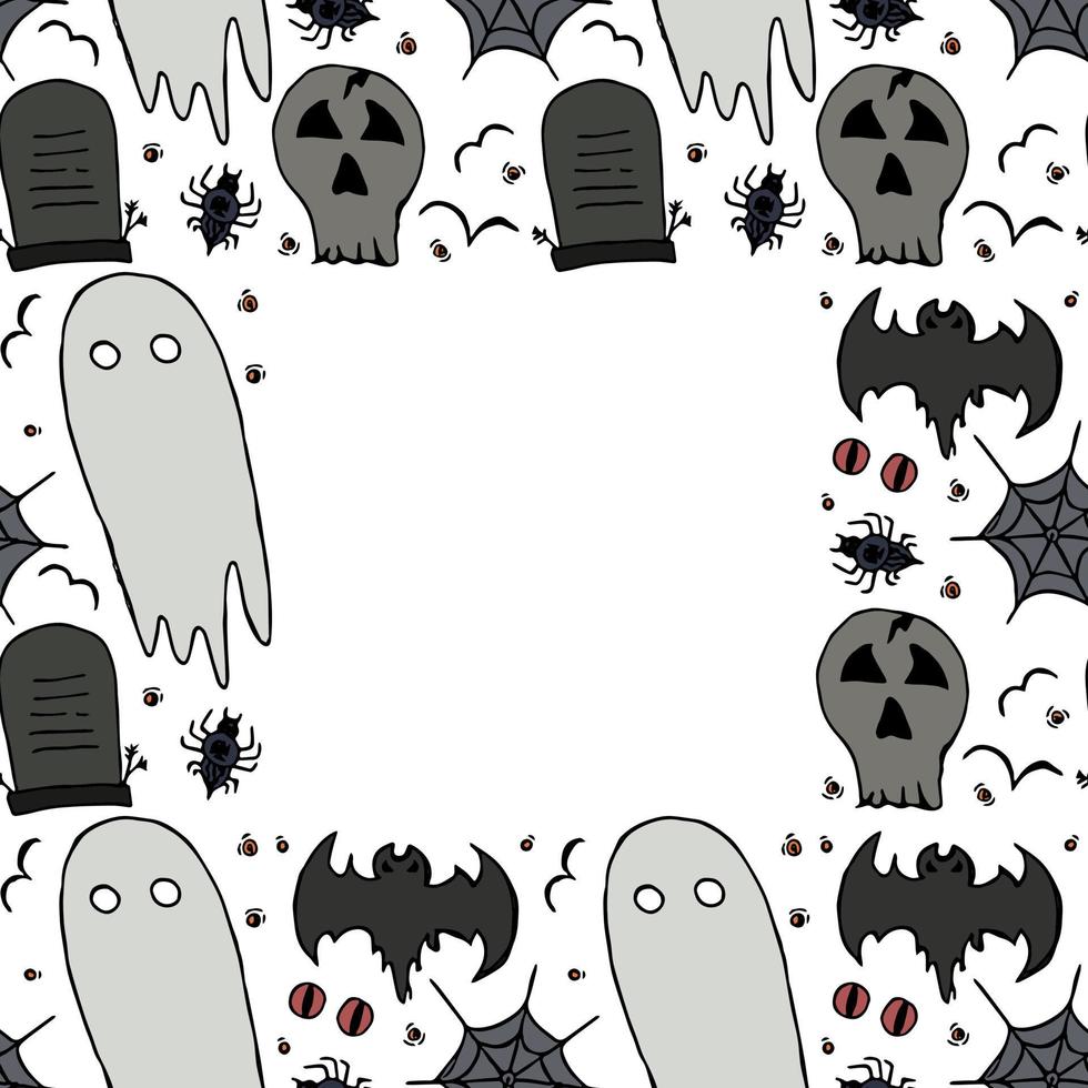 Halloween background. Doodle vector halloween frame with place for text