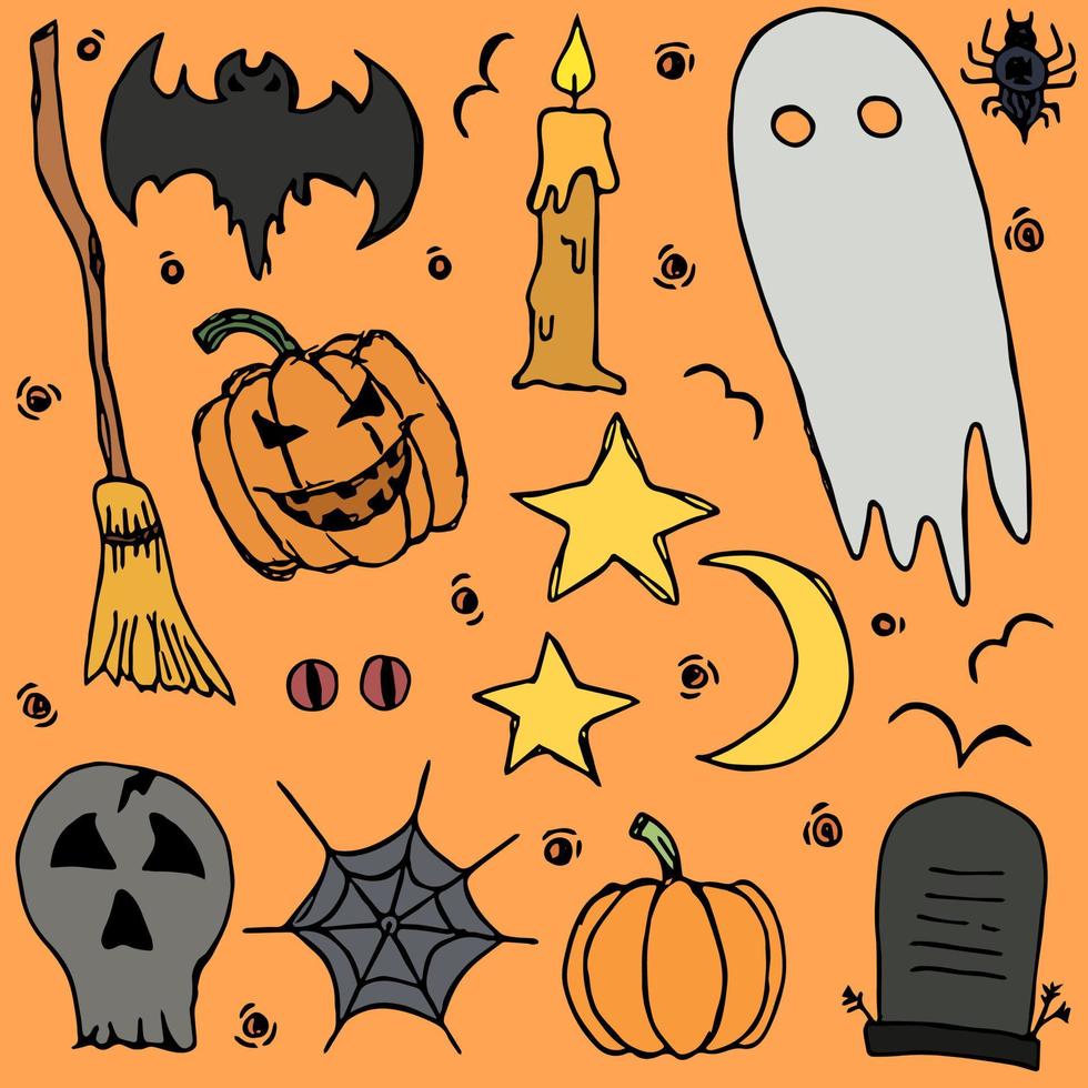 Doodle halloween icons. Halloween vector background