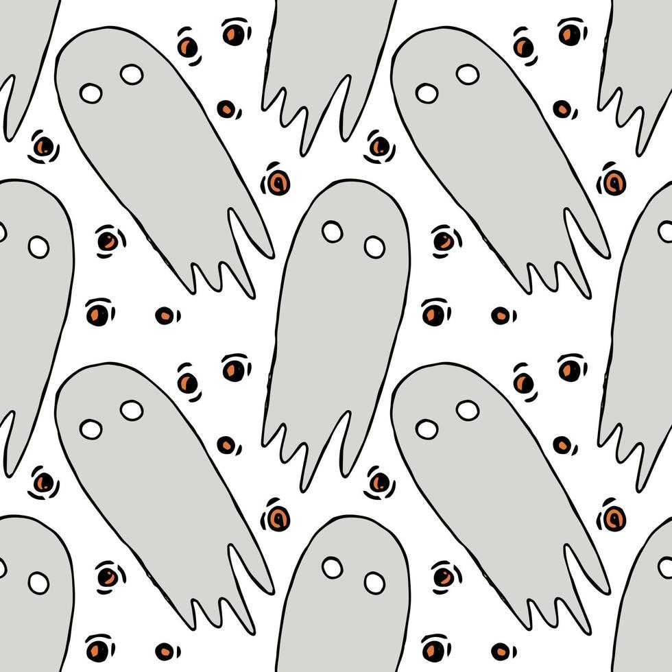 Seamless halloween pattern with ghost. Vector background with doodle halloween ghost icons