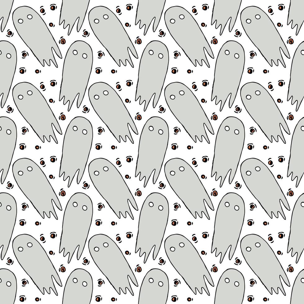 Seamless halloween pattern with ghost. Vector background with doodle halloween ghost icons