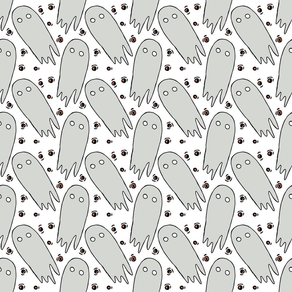 Seamless halloween pattern with ghost. Vector background with doodle halloween ghost icons