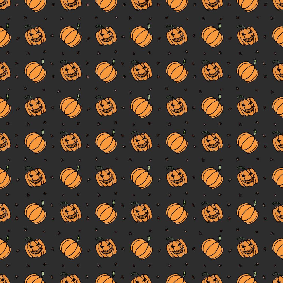 Seamles halloween pumpkin pattern. Halloween background with scary pumpkin vector