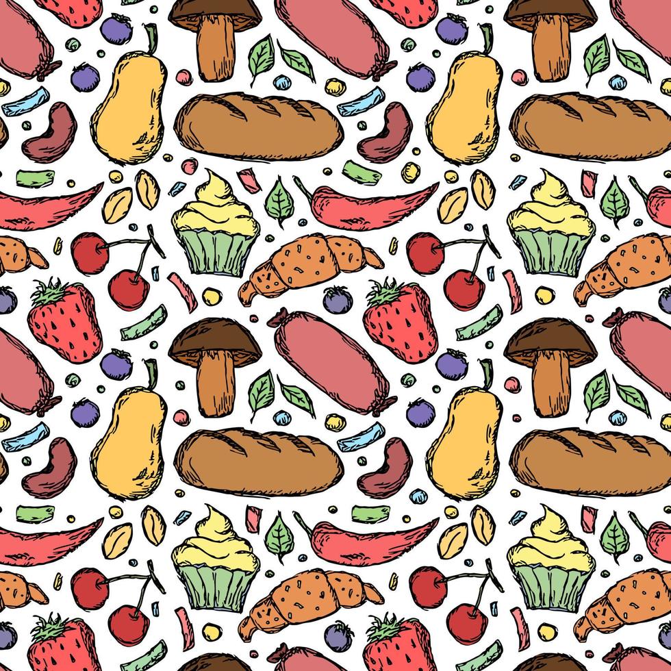 Seamless food pattern. Doodle food background vector