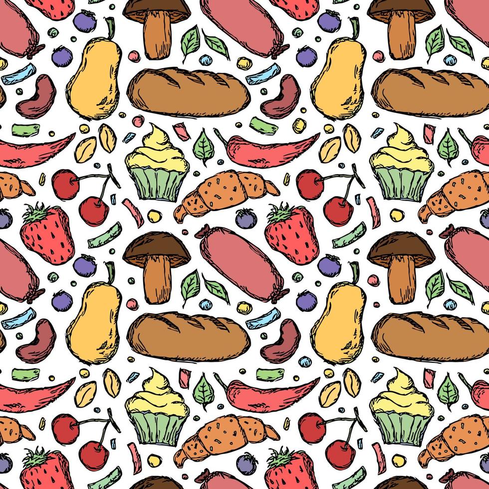 Seamless food pattern. Doodle food background vector