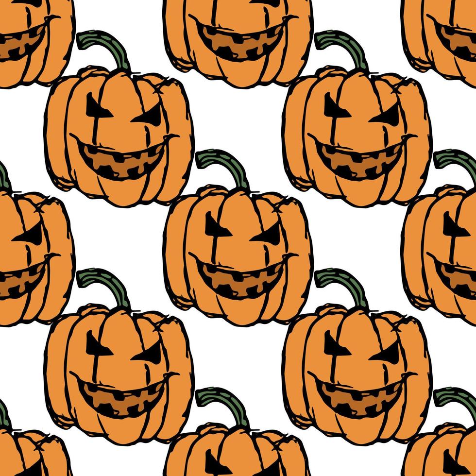 Seamles halloween pumpkin pattern. Halloween background with scary pumpkin vector