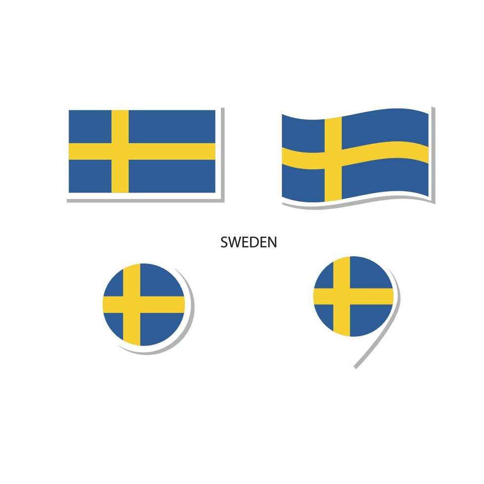 Sweden flag logo icon set, rectangle flat icons, circular shape, marker with flags. vector