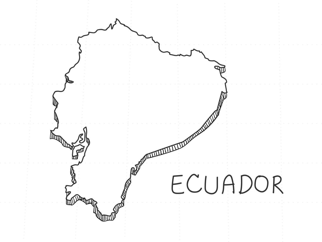 dibujado a mano del mapa 3d de ecuador sobre fondo blanco. vector