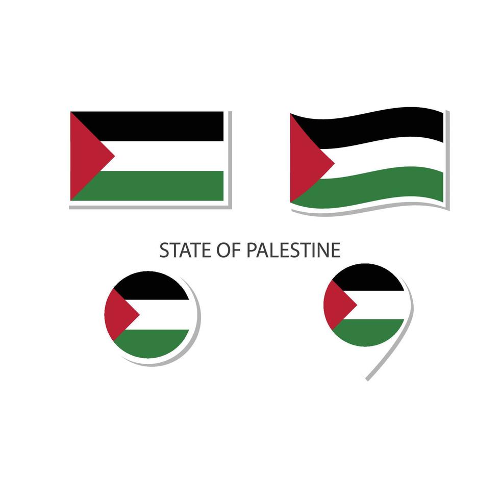 State of Palestine flag logo icon set, rectangle flat icons, circular shape, marker with flags. vector