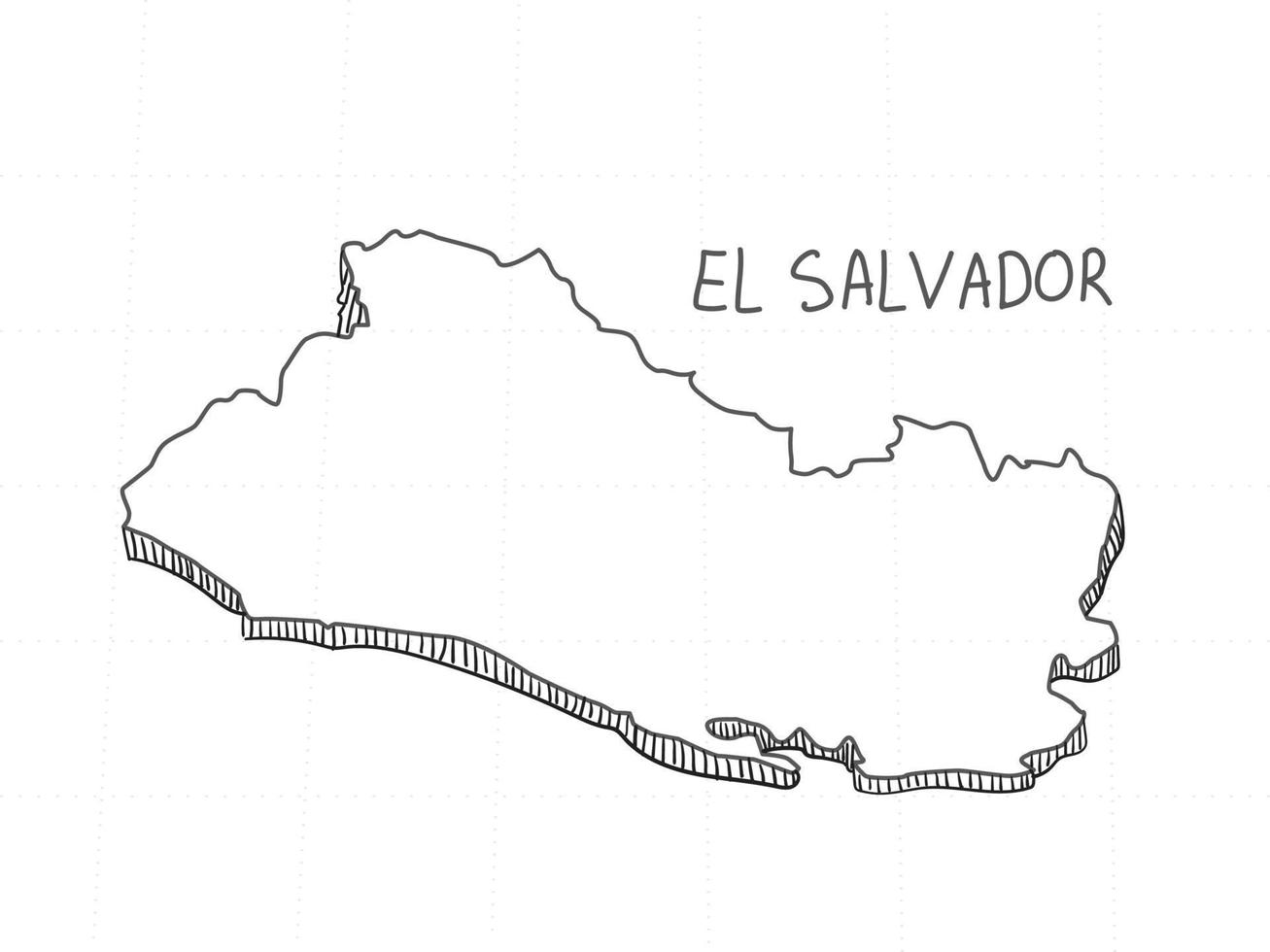 Hand Drawn of El Salvador 3D Map on White Background. vector