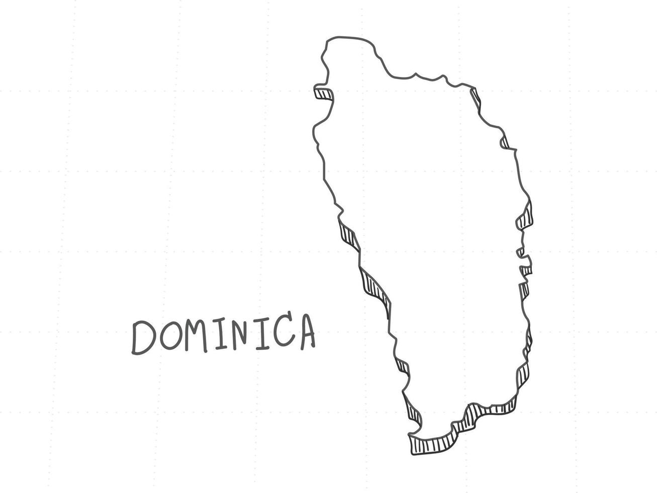 Hand Drawn of Dominica 3D Map on White Background. vector