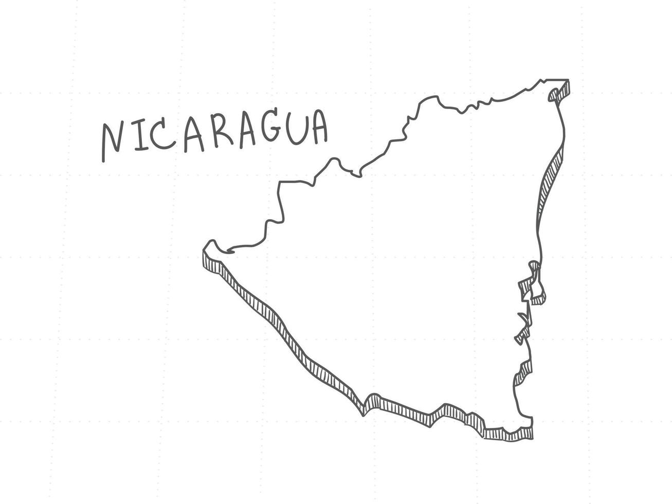Hand Drawn of Nicaragua 3D Map on White Background. vector