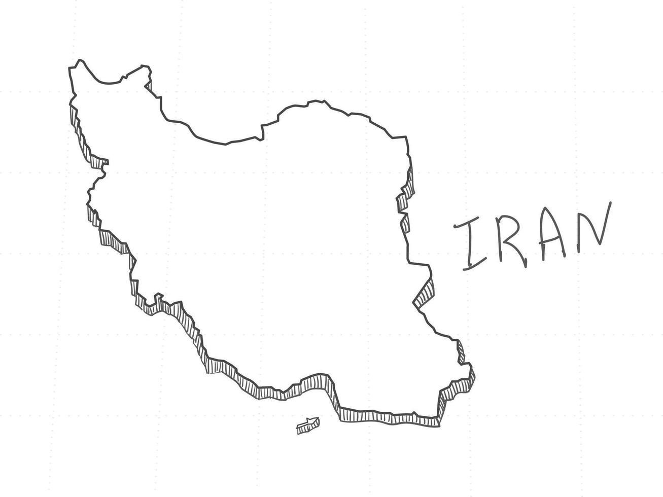 dibujado a mano del mapa 3d de irán sobre fondo blanco. vector