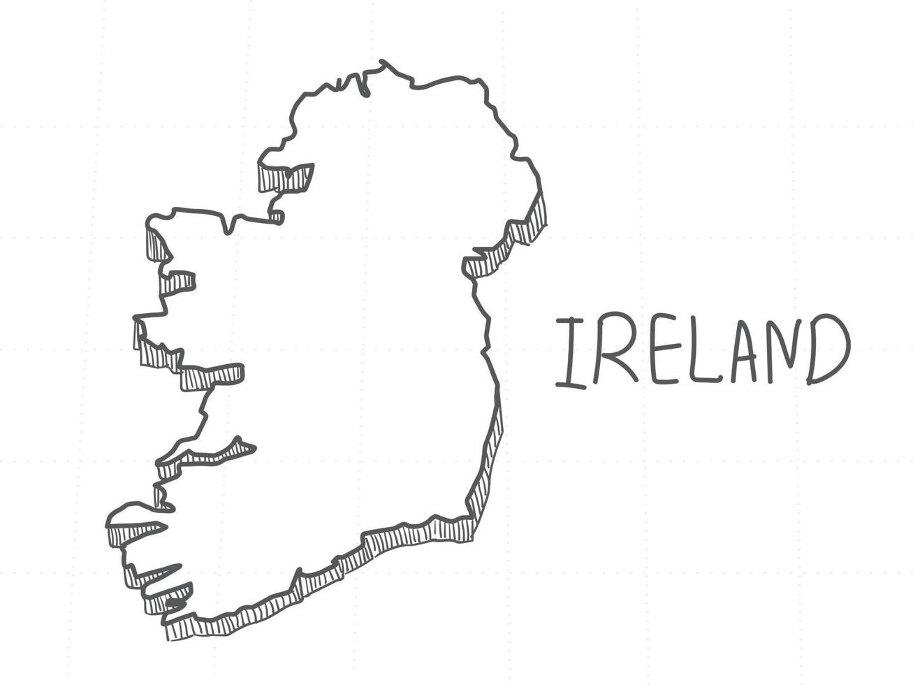 Hand Drawn of Ireland 3D Map on White Background. vector