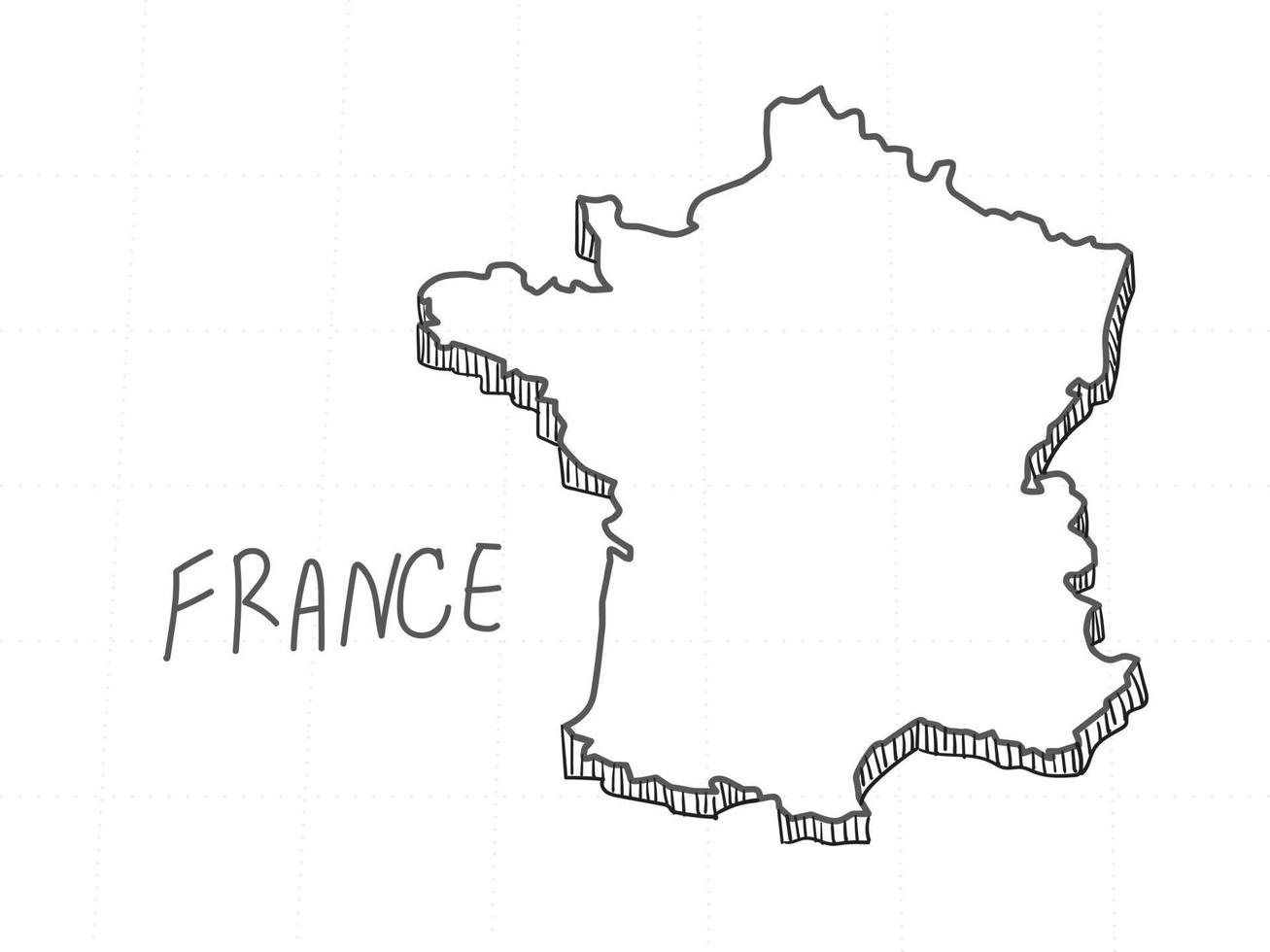 Hand Drawn of France 3D Map on White Background. vector