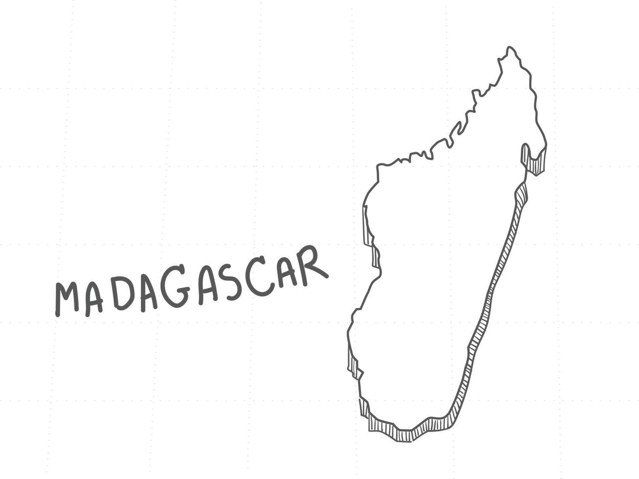 Hand Drawn of Madagascar 3D Map on White Background. vector