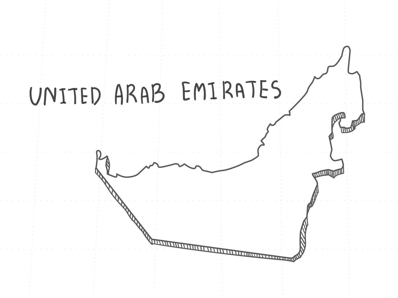 dibujado a mano del mapa 3d de los emiratos árabes unidos sobre fondo blanco. vector