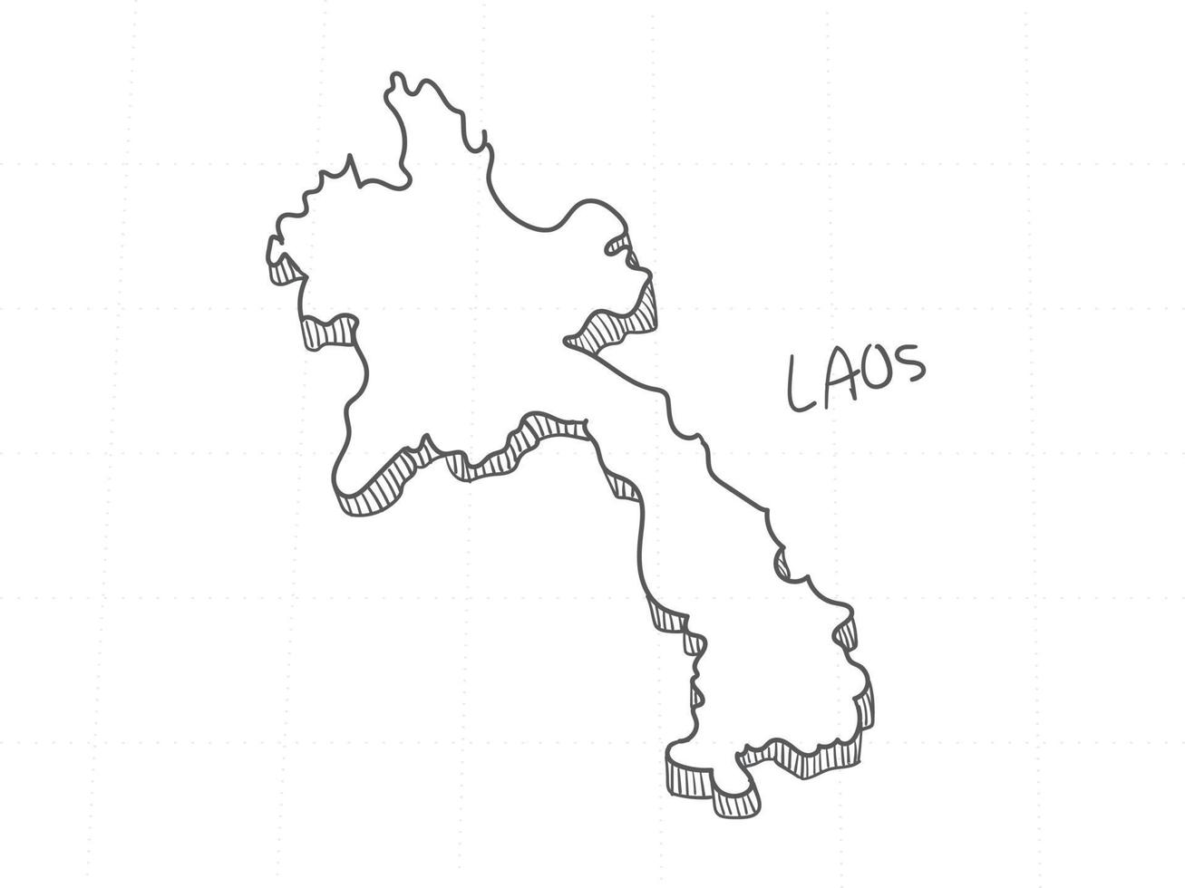 dibujado a mano del mapa 3d de laos sobre fondo blanco. vector