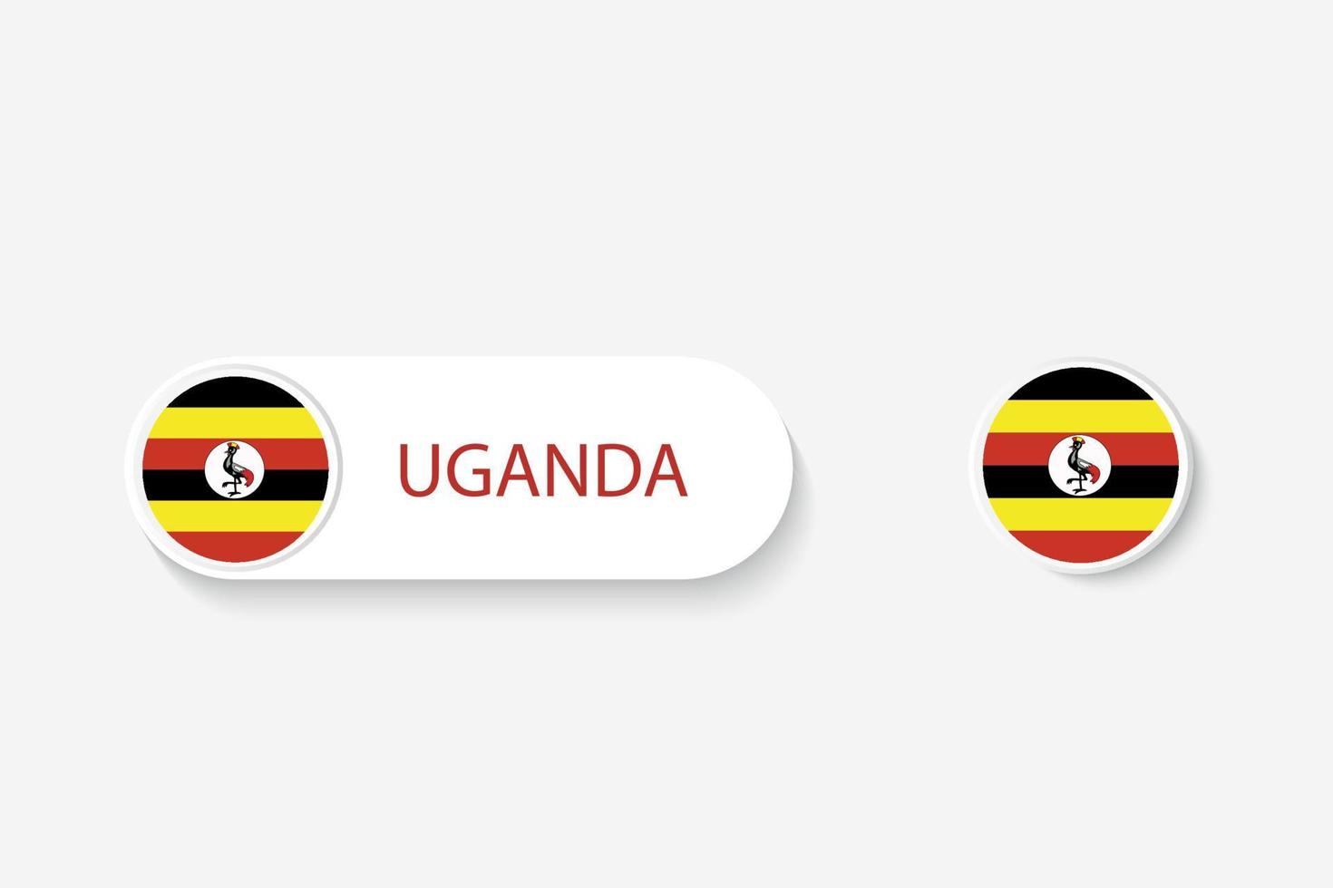 bandera de botón de uganda en ilustración de forma ovalada con palabra de uganda. y botón bandera uganda. vector