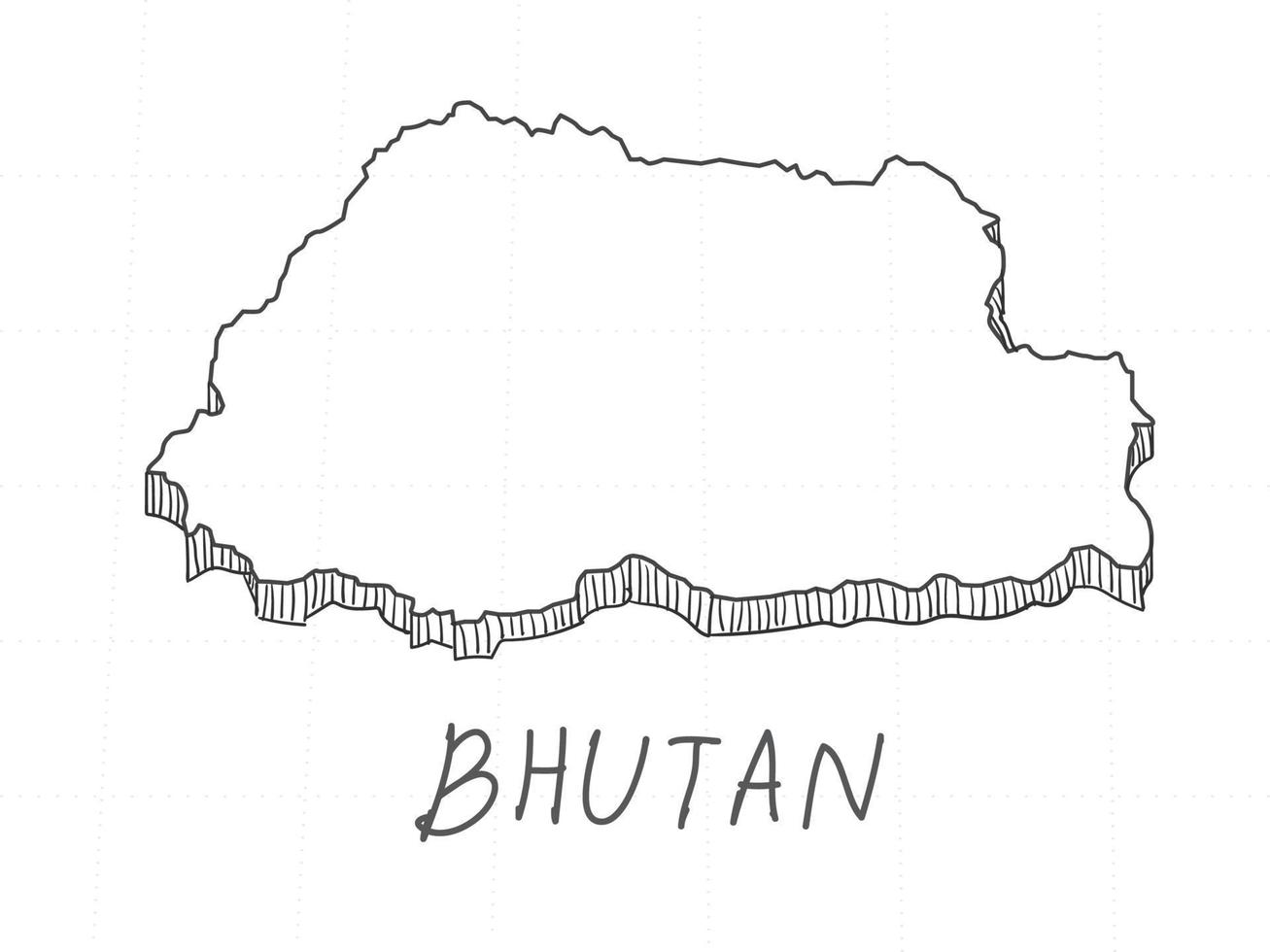 Hand Drawn of Bhutan 3D Map on White Background. vector