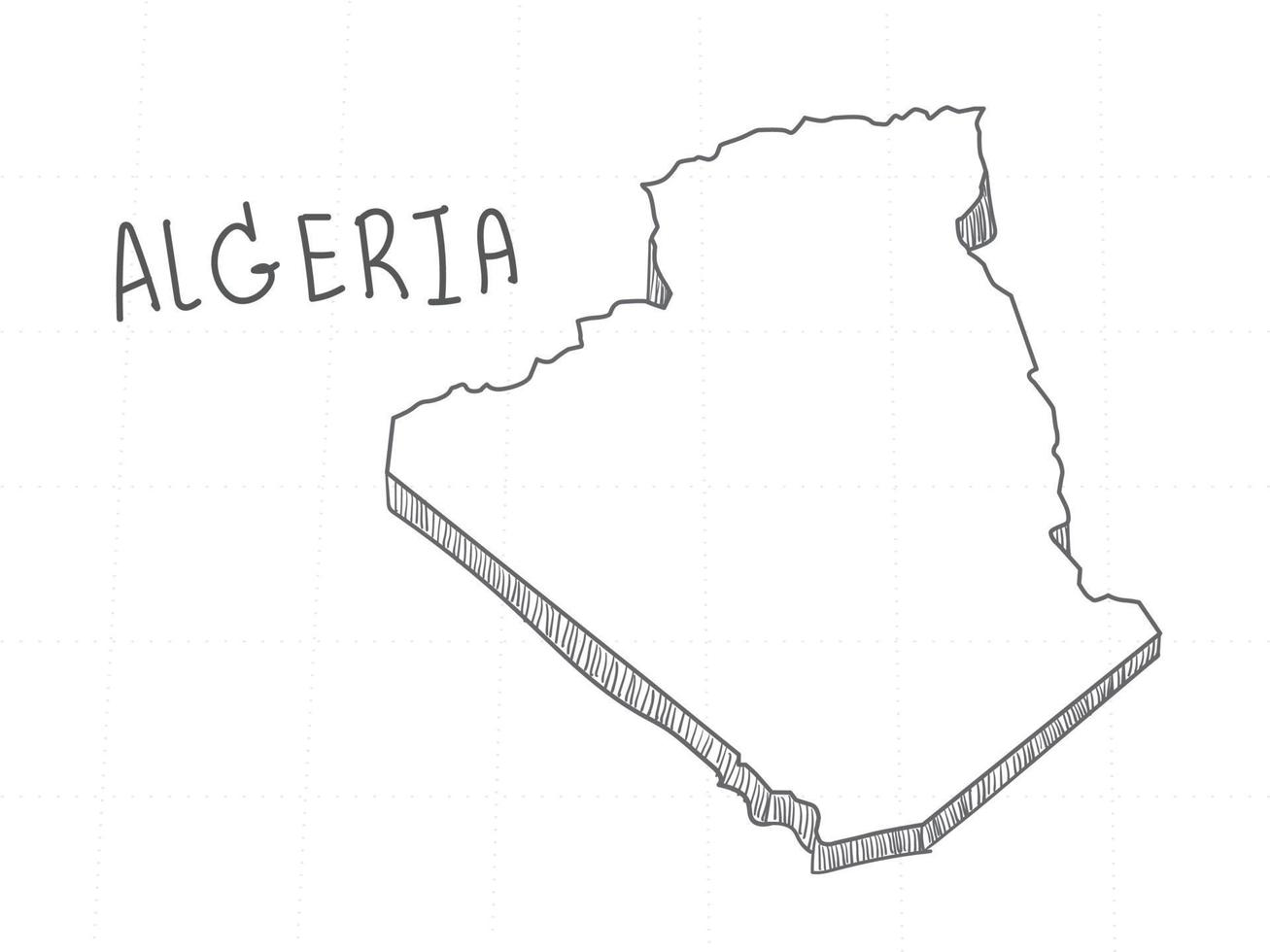 Hand Drawn of Algeria 3D Map on White Background. vector