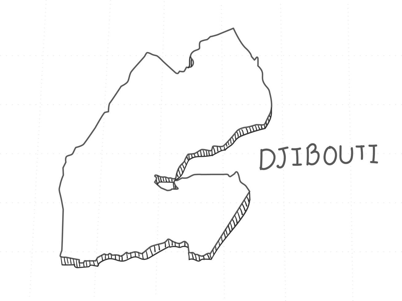 Hand Drawn of Djibouti 3D Map on White Background. vector