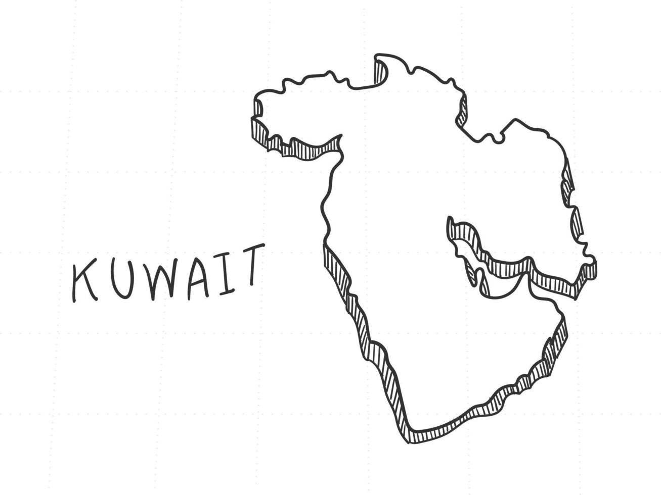 dibujado a mano del mapa 3d de kuwait sobre fondo blanco. vector