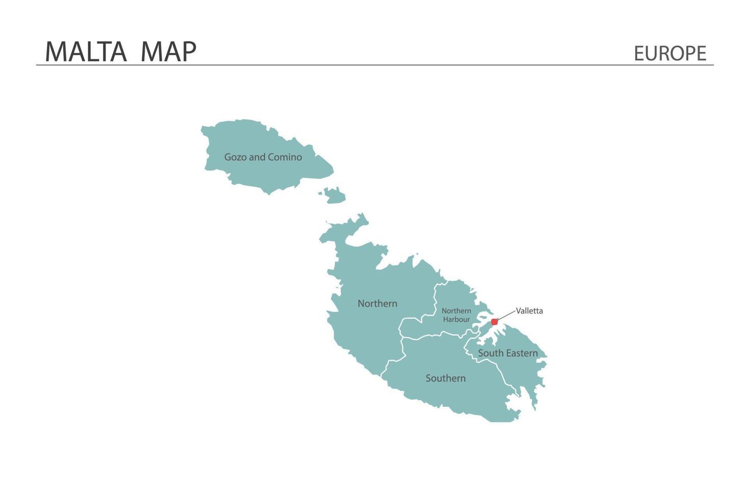 vector de mapa de malta sobre fondo blanco. el mapa tiene toda la provincia y marca la ciudad capital de malta.