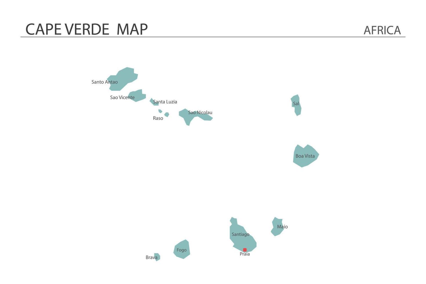 Cape Verde map vector illustration on white background. Map have all province and mark the capital city of Cape Verde.