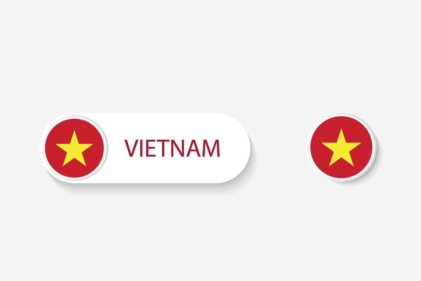 bandera de botón de vietnam en ilustración de forma ovalada con palabra de vietnam. y botón bandera vietnam. vector