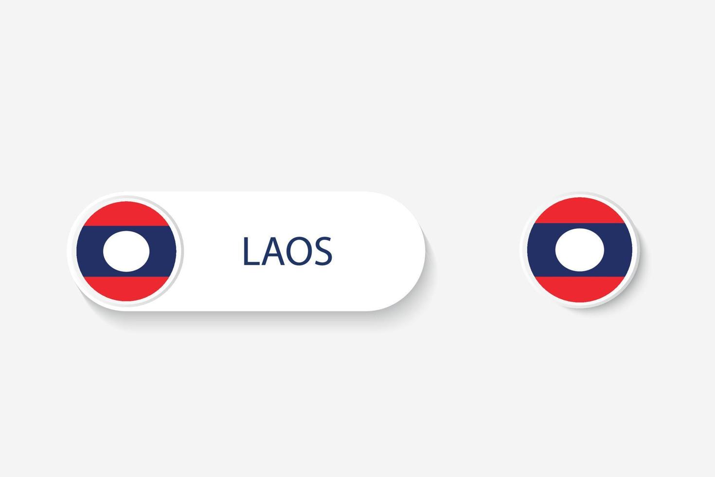 bandera de botón de laos en ilustración de forma ovalada con palabra de laos. y botón bandera laos. vector