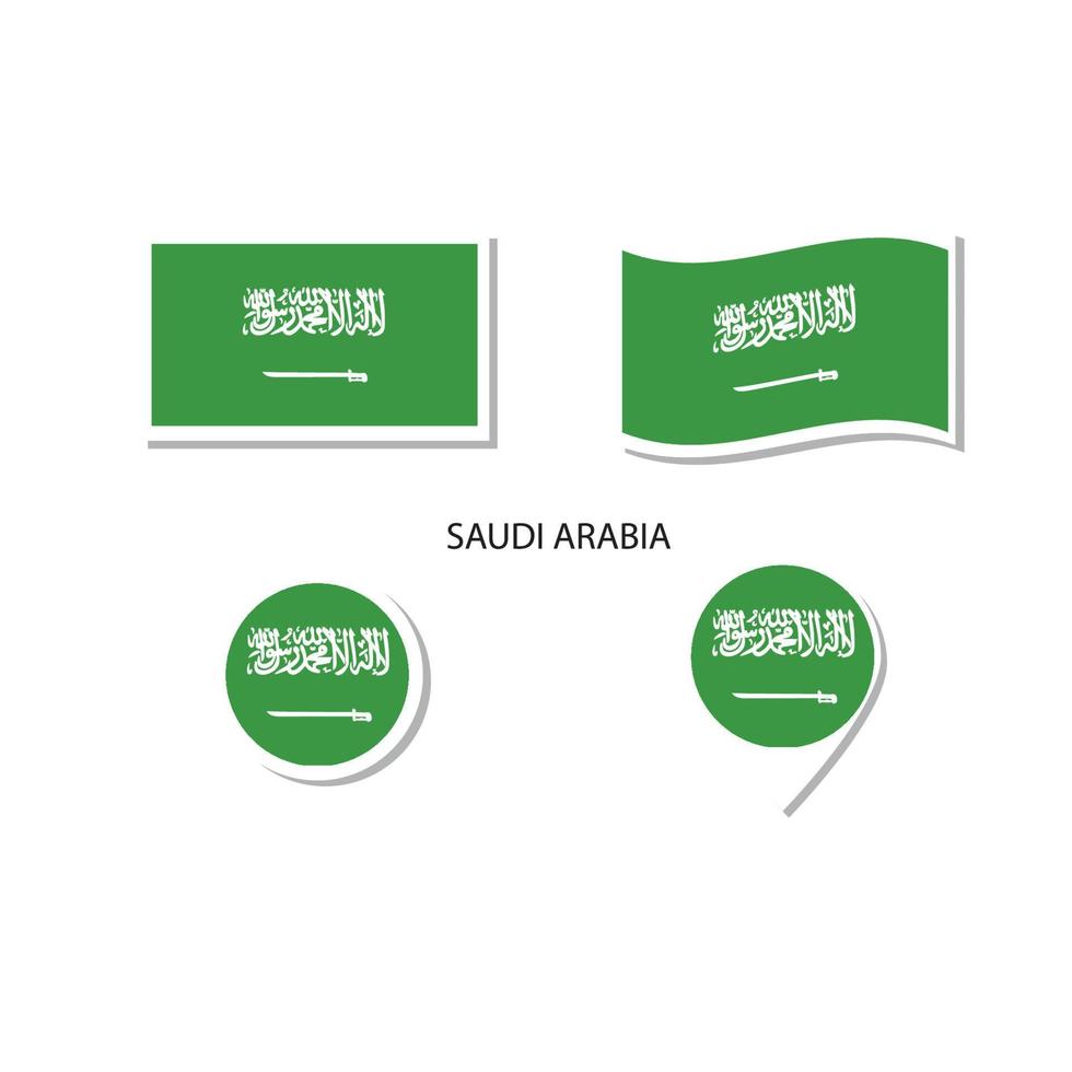 Saudi Arabia flag logo icon set, rectangle flat icons, circular shape, marker with flags. vector