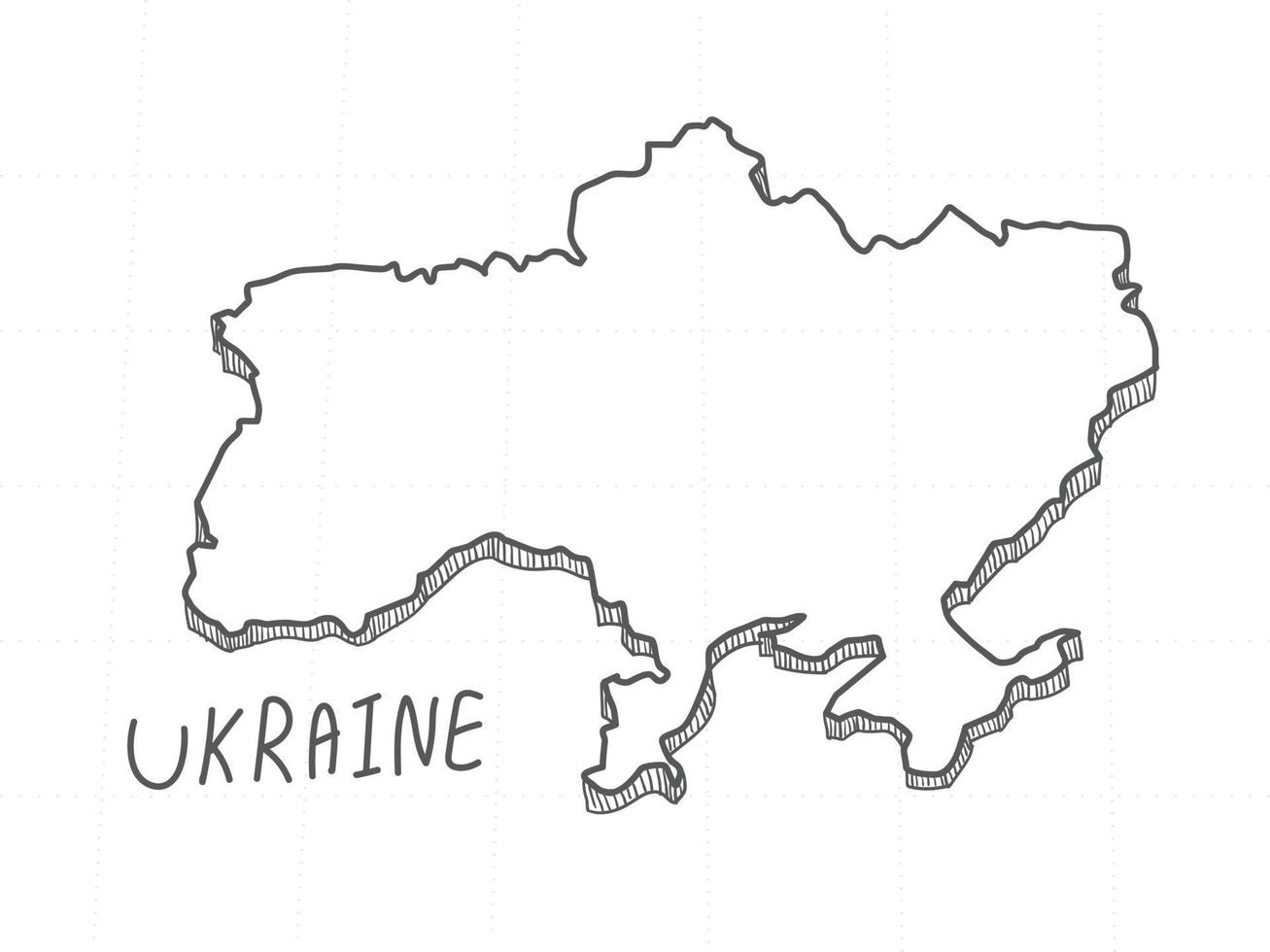 Hand Drawn of Ukraine 3D Map on White Background. vector