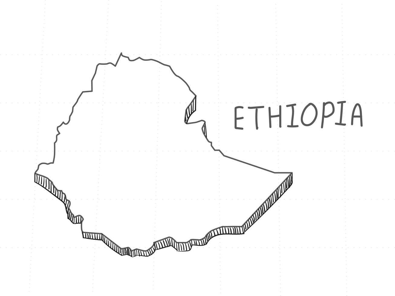 Hand Drawn of Ethiopia  3D Map on White Background. vector