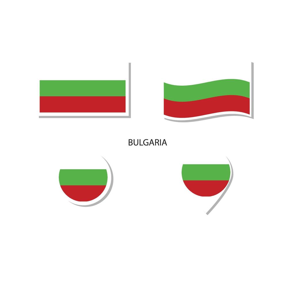 conjunto de iconos del logotipo de la bandera de bulgaria, iconos planos rectangulares, forma circular, marcador con banderas. vector