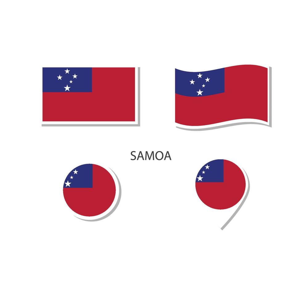 conjunto de iconos del logotipo de la bandera de samoa, iconos planos rectangulares, forma circular, marcador con banderas. vector