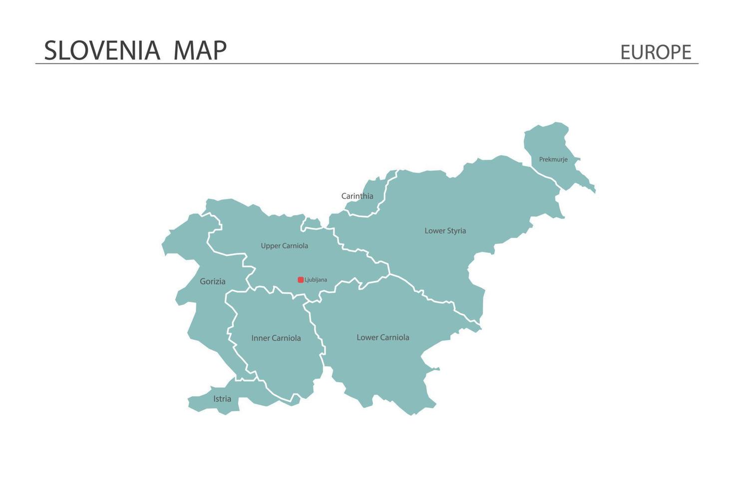 vector de mapa de eslovenia sobre fondo blanco. el mapa tiene toda la provincia y marca la ciudad capital de eslovenia.