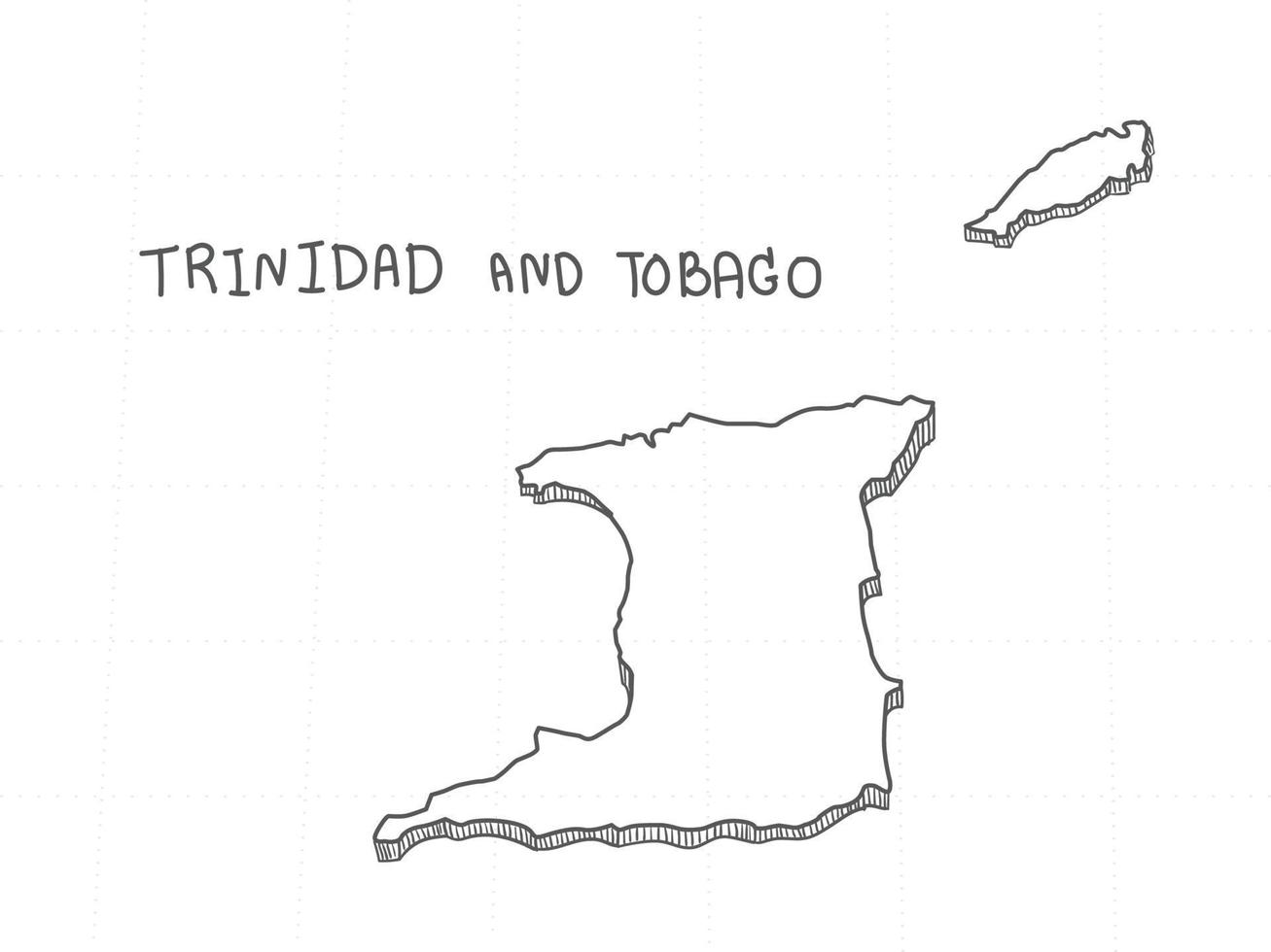 dibujado a mano de trinidad y tobago mapa 3d sobre fondo blanco. vector