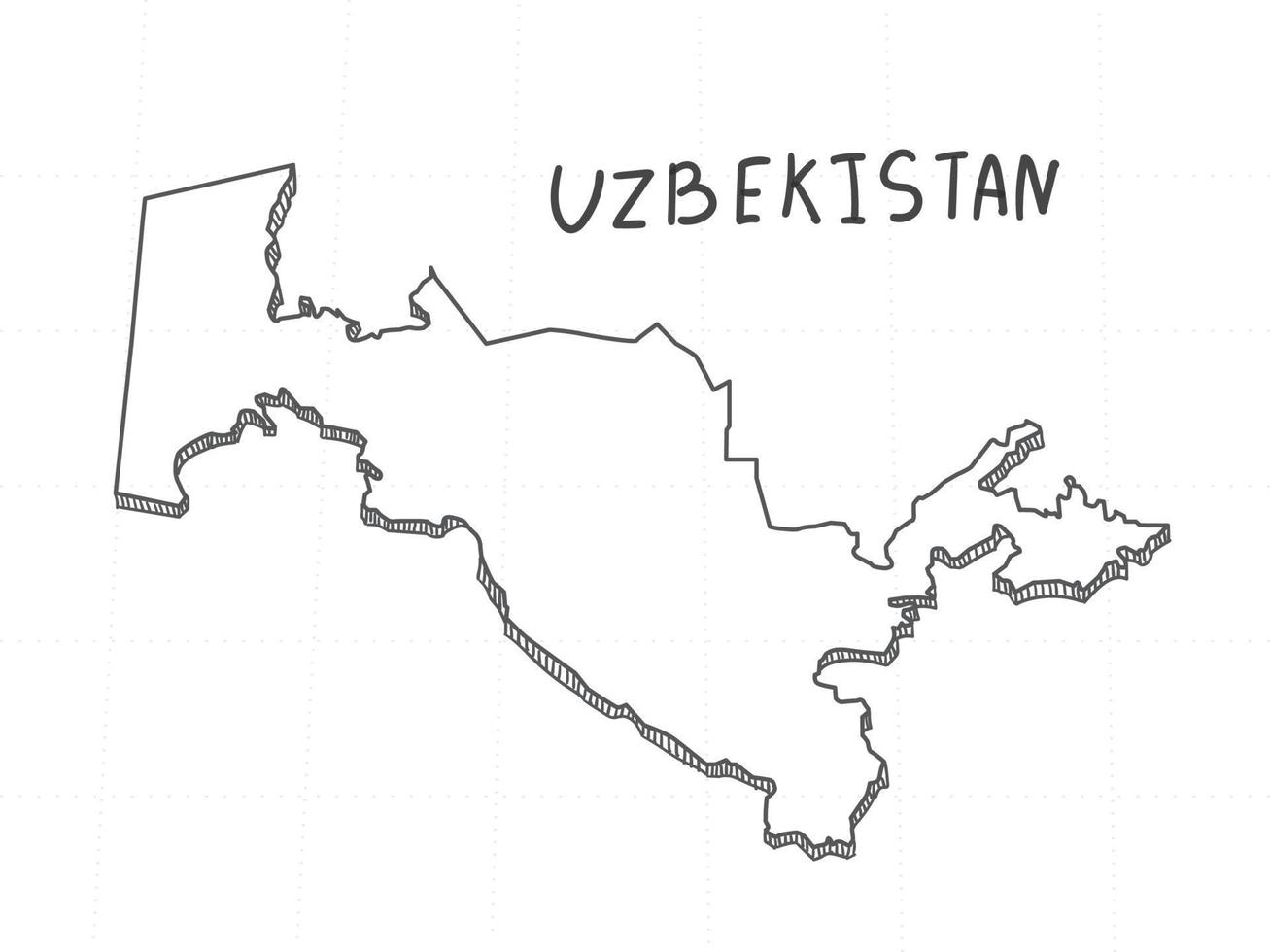 Hand Drawn of Uzbekistan 3D Map on White Background. vector