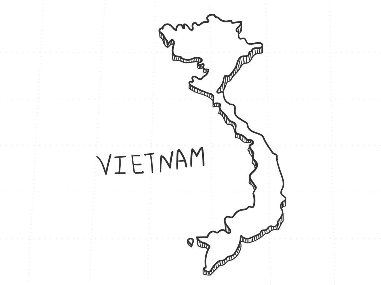 dibujado a mano del mapa 3d de vietnam sobre fondo blanco. vector