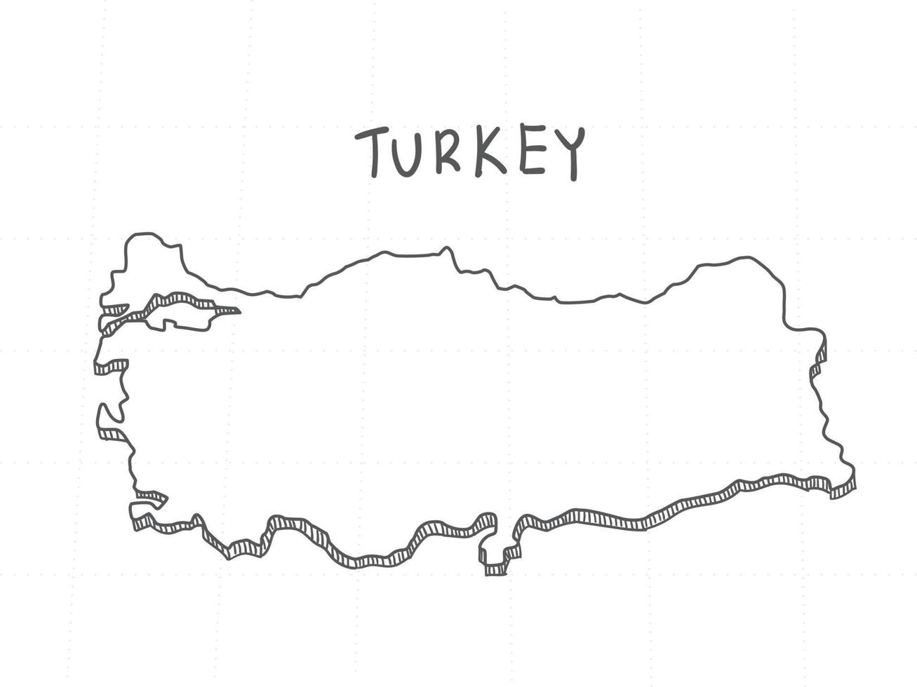 dibujado a mano del mapa 3d de Turquía sobre fondo blanco. vector