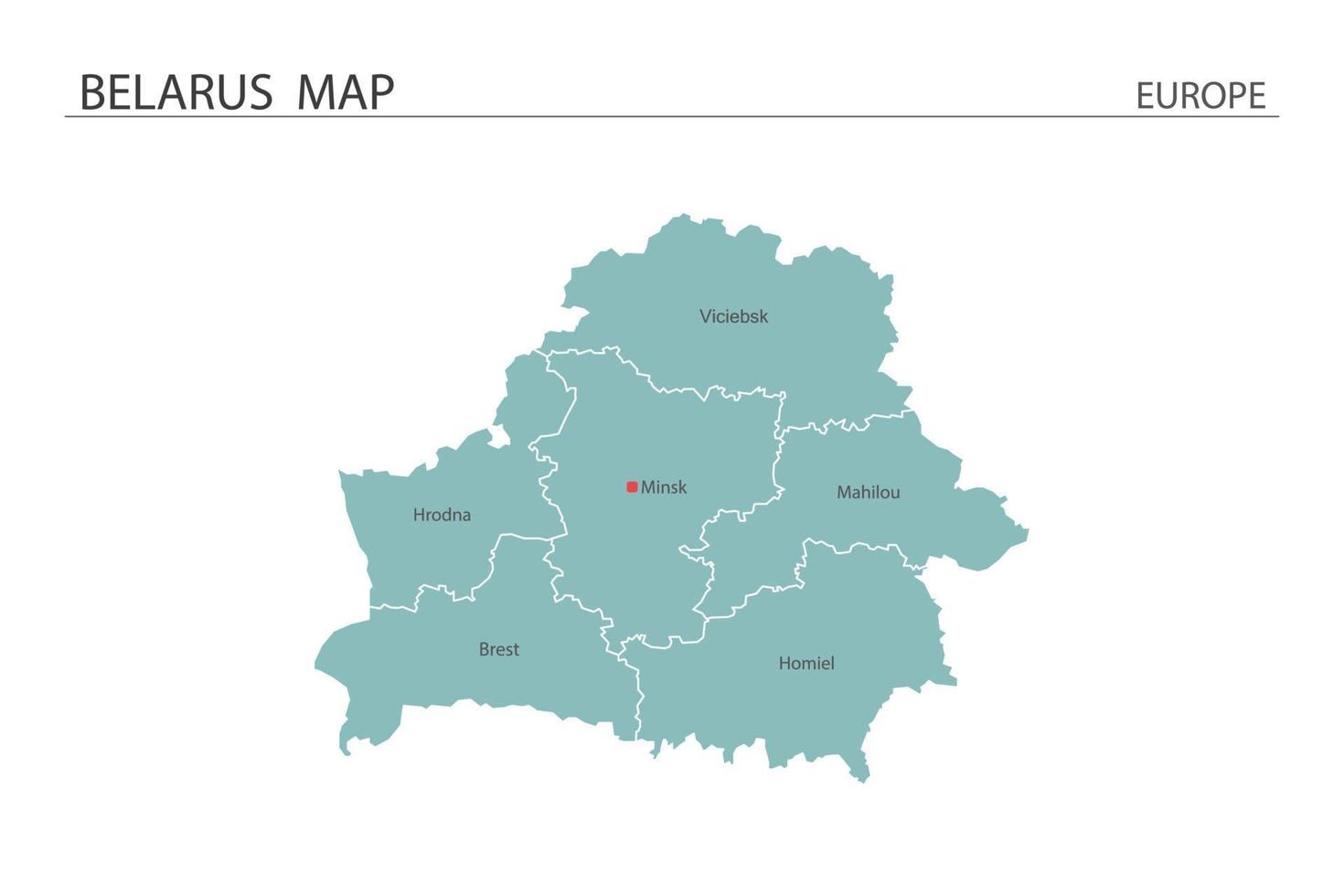 Belarus map vector on white background. Map have all province and mark the capital city of Belarus.