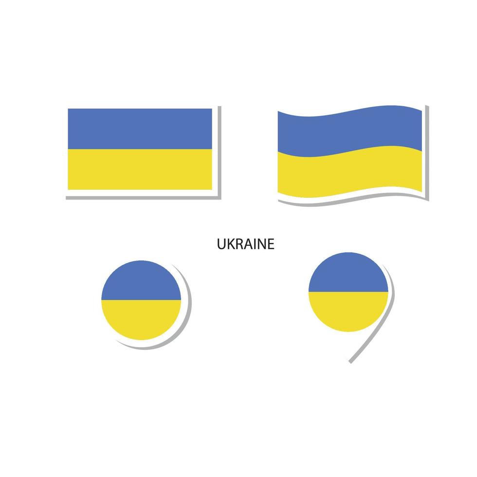 Ukraine flag logo icon set, rectangle flat icons, circular shape, marker with flags. vector