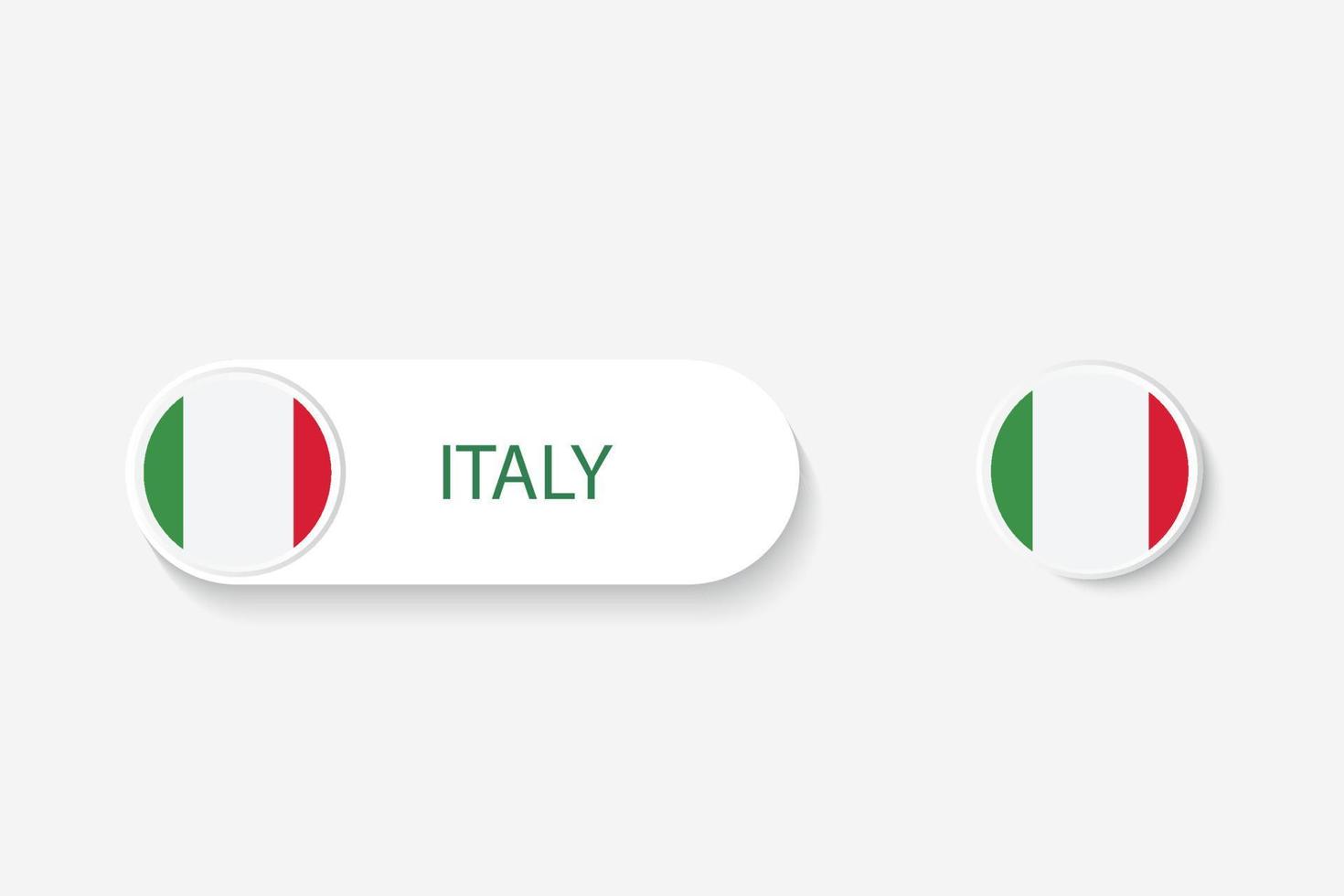 bandera de botón de italia en ilustración de forma ovalada con palabra de italia. y botón bandera italia. vector