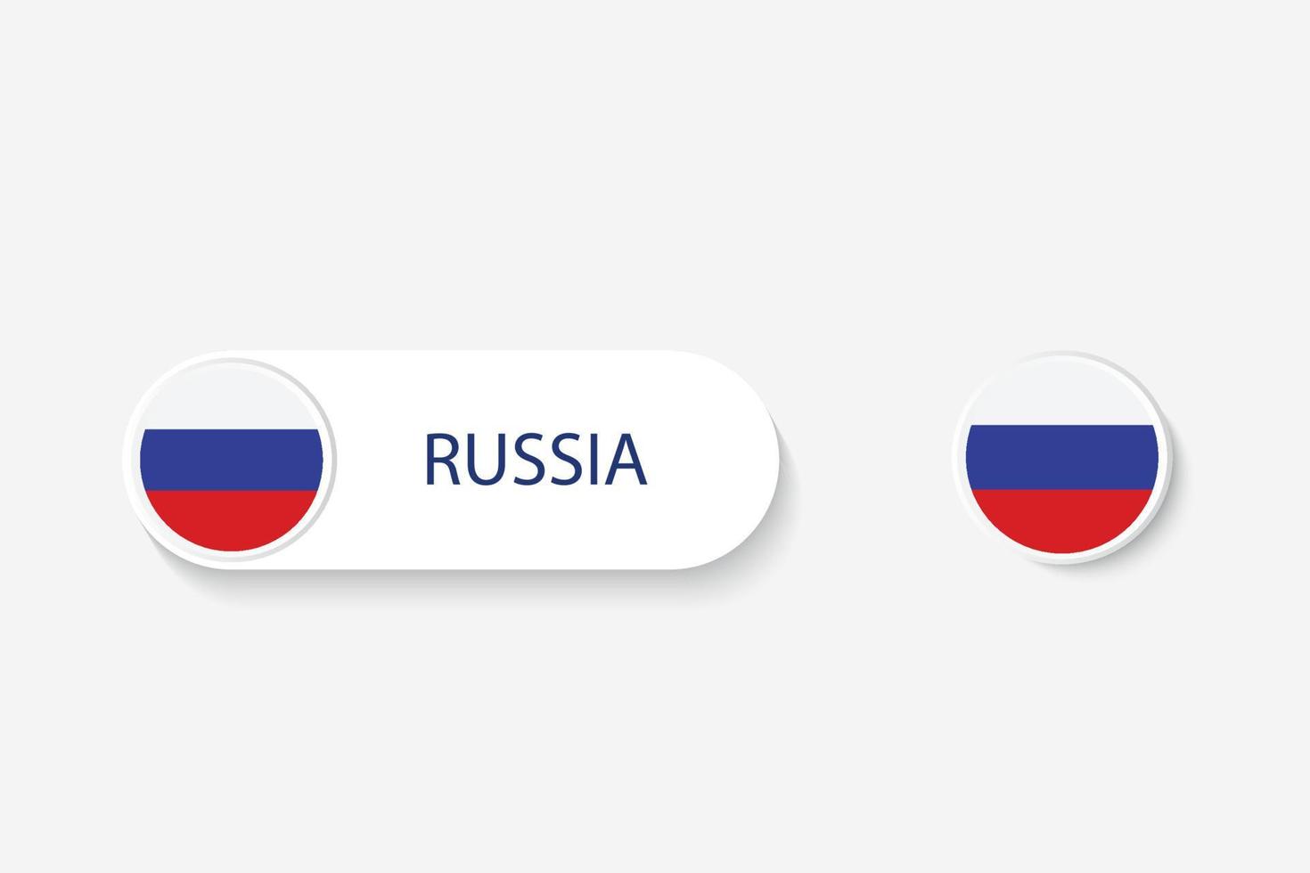 bandera de botón de rusia en ilustración de forma ovalada con palabra de rusia. y botón bandera rusia. vector