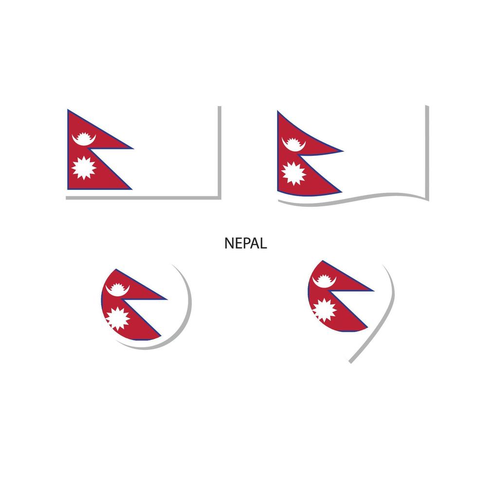 Nepal flag logo icon set, rectangle flat icons, circular shape, marker with flags. vector